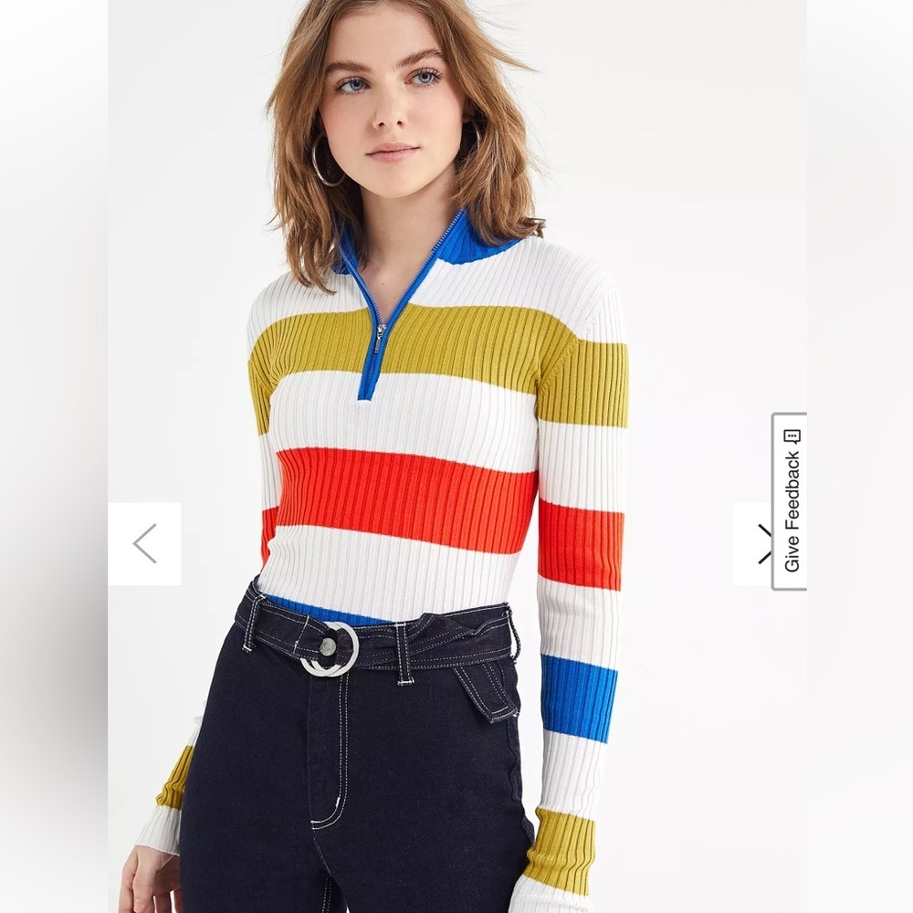 Urban Outfitters Striped Half Zip Sweater XS Multicolor Fitted Pullover